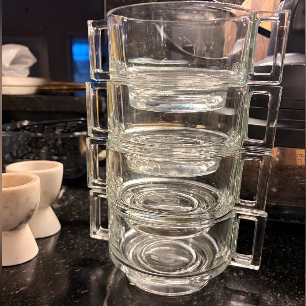 VTG Joe Colombo Set of Clear Glass Stackable Mugs Bowls. Firm price